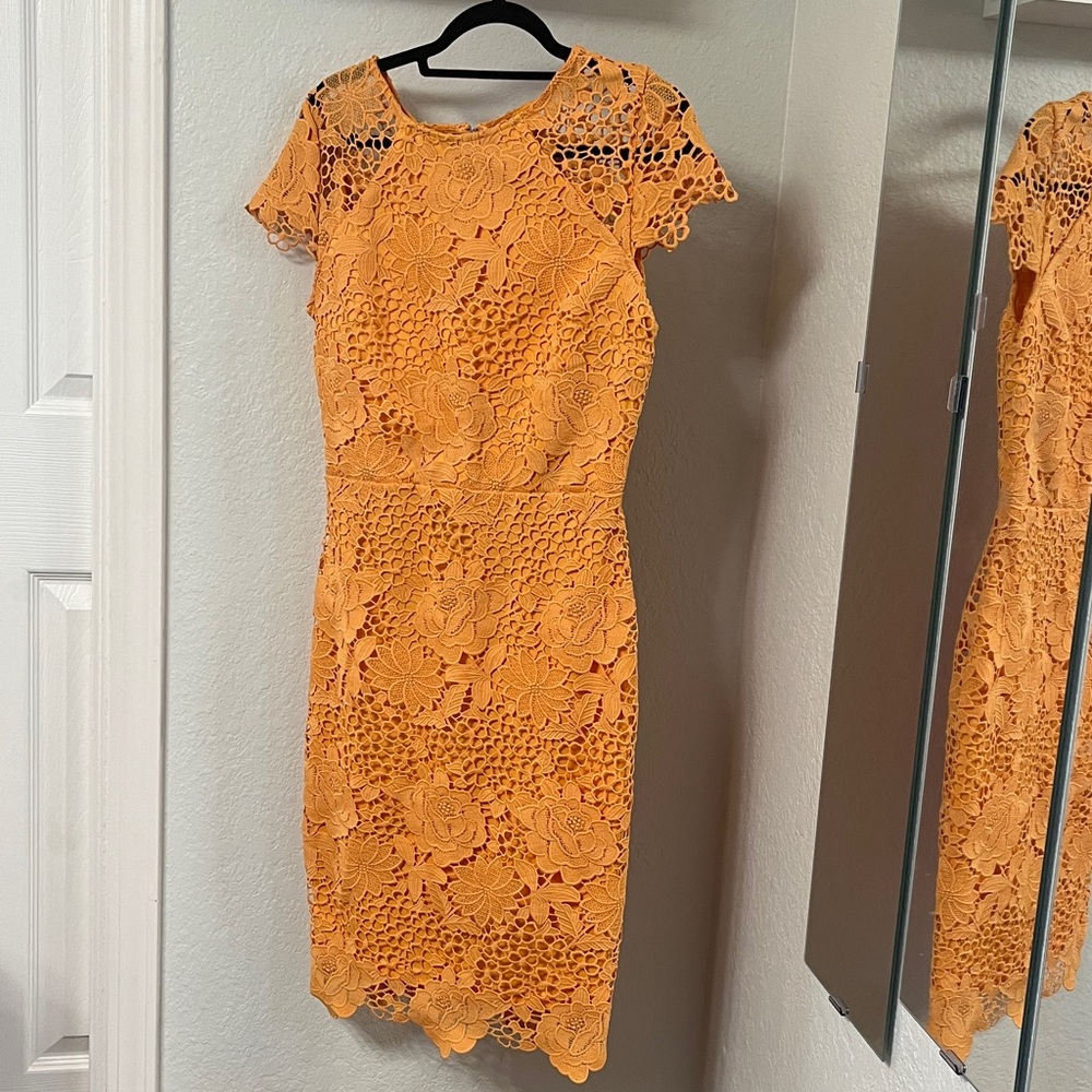 Vibrant Orange-yellow Lace Dress